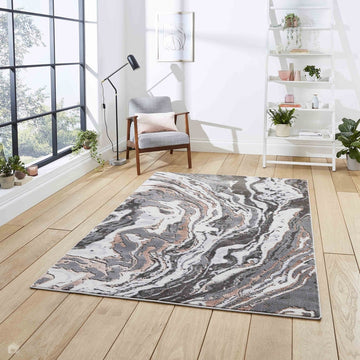 Apollo GR584 Modern Abstract Distressed Marble Metallic Shimmer High-Density Textured Low Profile Short-Pile Grey/Rose/Cream Rug-Think Rugs-Rug Love - The Most Loved Rug Store